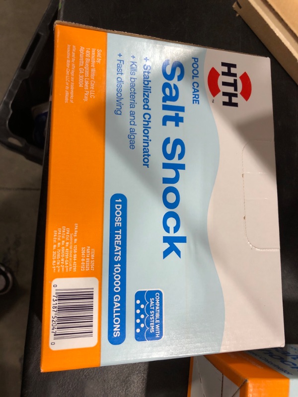 Photo 2 of HTH 52047 Swimming Pool Care Salt Shock, Stabilized Chlorinator, 1 dose Treats 10000 gallons, 5x12oz Packets