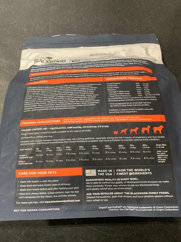 Photo 2 of Blackwood Complete & Balanced Diet Dry Dog Food, Lamb Meal & Chicken Meal with Ancient Grains, 4.5 Pound Bag, Slow Cooked with Vitamins & Minerals BEST BY 12 SEP. 2025