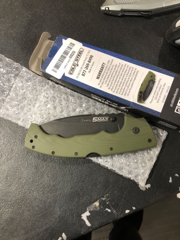 Photo 2 of Cold Steel 5 Max 5-Inch S35VN Steel Drop Point Durable Resistant Blade Everyday Carry Outdoor Hunting Tactical Folding Pocket Knife with Dark Green G10 Ergonomic Handle & Tri-Ad Lock