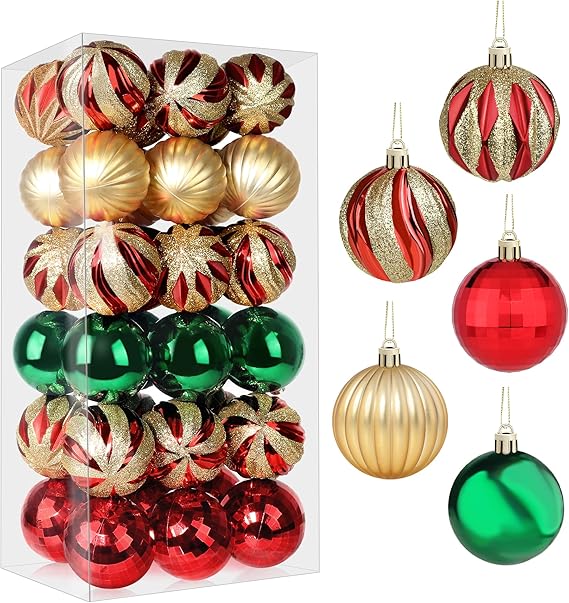 Photo 1 of Annecy Christmas Ball Ornaments, 36 PCS 2.36 Inch Christmas Tree Decoration, Shatterproof Christmas Tree Hanging Baubles for Holiday Wedding Party Decoration (Red & Green & Gold, 60mm)