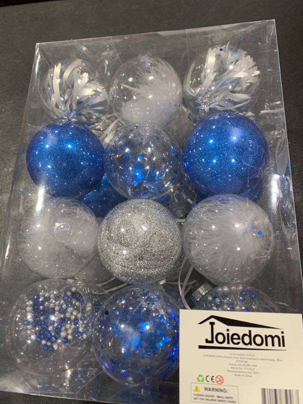 Photo 2 of Joiedomi 24Pcs 3.15''/80mm Clear Plastic Christmas Ball Ornaments, Blue Christmas Ornaments Assorted Shatterproof Hanging Ornaments Baubles with Filling for Holidays,Xmas Tree Delicate Decorations