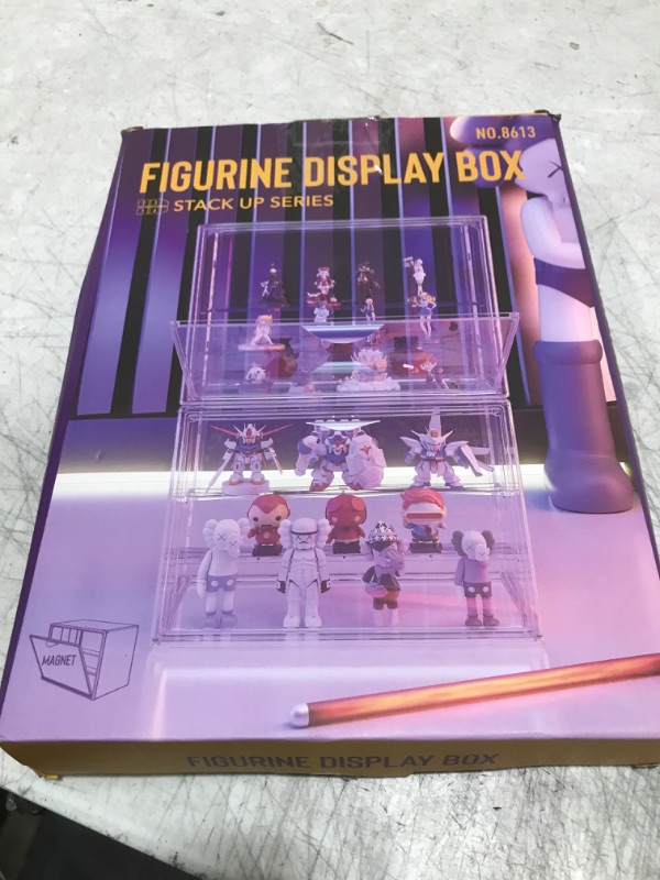 Photo 1 of Attelite Clear Acrylic Display Case,3 Tier Display Shelf with 2 Movable Plate, Stackable Protection Showcase for Action Figures, Display Storage Box Countertop with Magnetic Door
