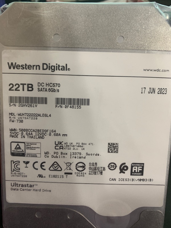 Photo 3 of Western Digital WD Ultrastar HC570 WUH722222ALE6L4 22TB 7200RPM 3.5'' Desktop HDD 0F48155