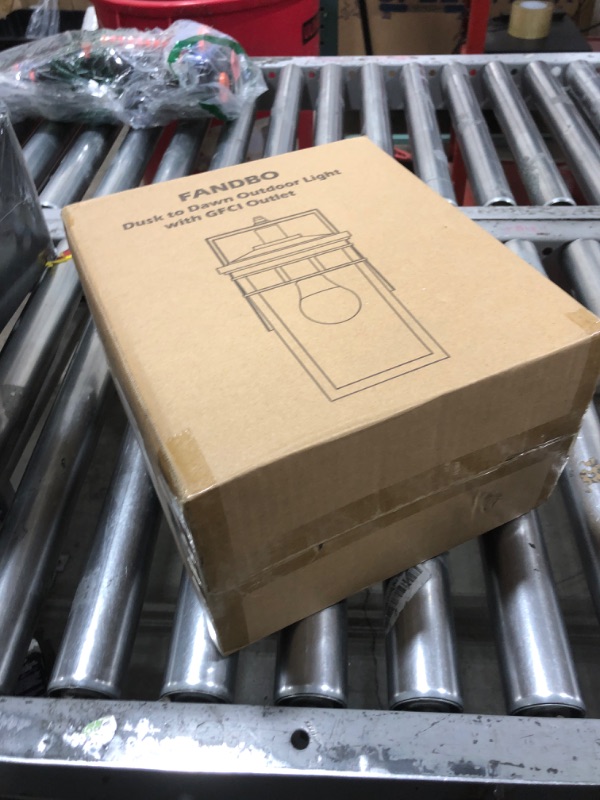 Photo 1 of Porch Light with GFCI Outlet Built in, Dusk to Dawn Outdoor Light with Outlet, Waterproof Anti-Rust Alunmium Exterior Light Fixture Wall Mount Outside Light for House Garage Front Door, Bulb Included