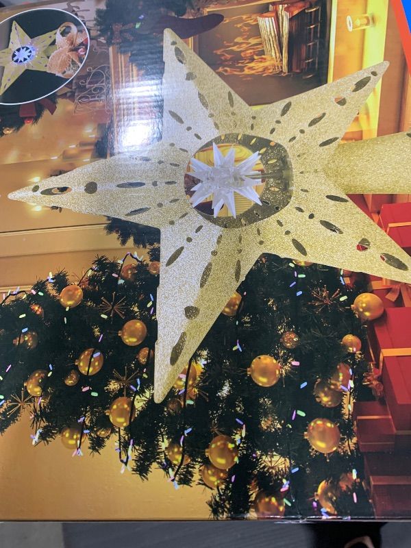 Photo 1 of 2024 Upgraded Christmas Tree Topper Star with 360°Rotating LED Lights [Dual Projection on Ceiling & Walls, and Elegant Moravian Star Design] Christmas Tree Topper Lights for Holiday Decor - Gold