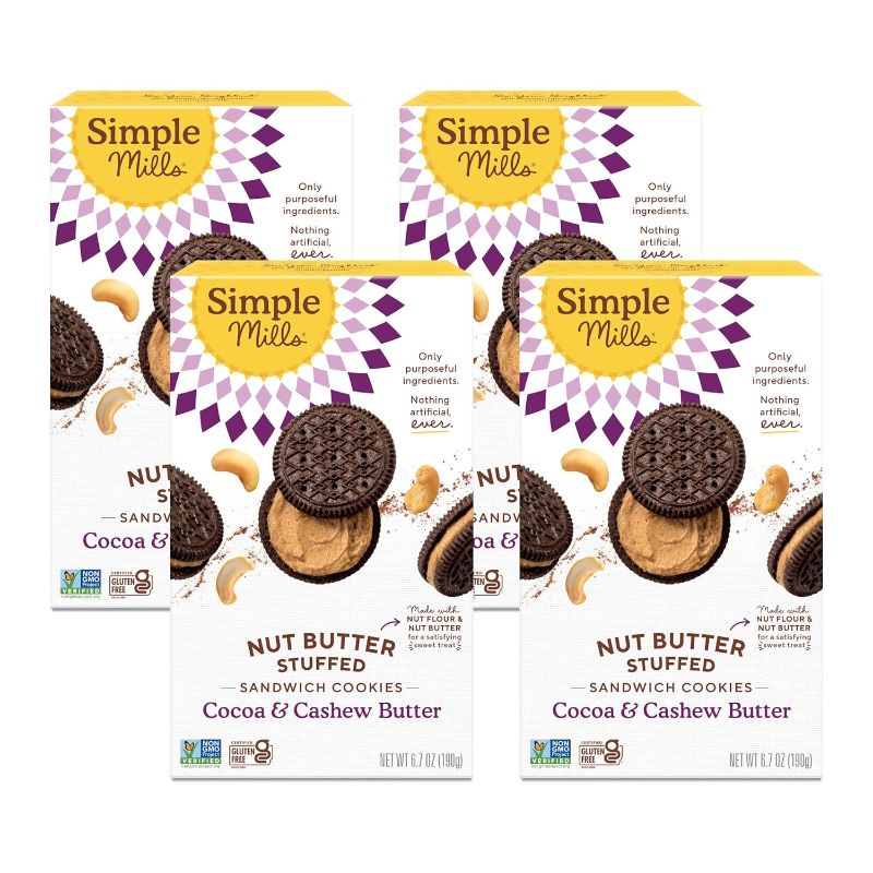 Photo 1 of EX--1/5/2025   Simple Mills Cocoa Cashew Crème Sandwich Cookies - Gluten Free, Vegan, Healthy Snacks, 6.7 Ounce (Pack of 4)
