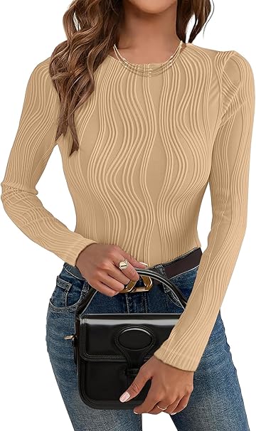 Photo 1 of ZANZEA Women's Long Sleeve Knit Shirts Textured Underwear Tops Casual Basic Tee Slim Fitted Blouses M 
