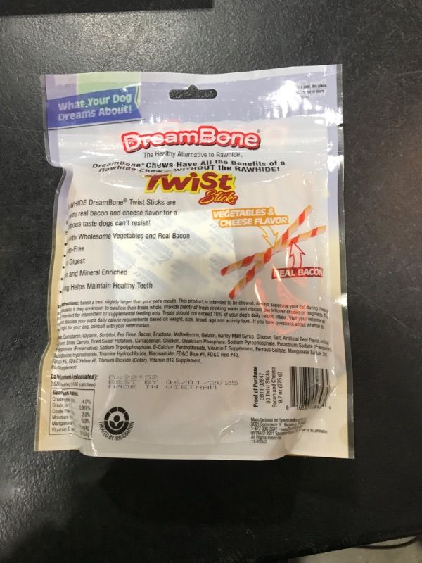 Photo 2 of DreamBone Twist Sticks With Real Bacon And Cheese Flavor, Rawhide-Free Chews For Dogs, 50 Count (Pack of 1)