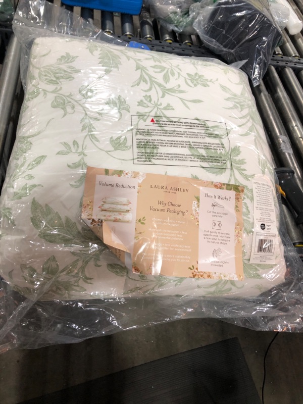 Photo 2 of Laura Ashley - Queen Comforter Set, Reversible Cotton Bedding, Includes Matching Shams with Bonus Euro Shams & Throw Pillows (Natalie Sage/Off White, Queen)