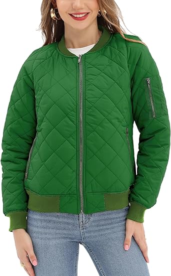 Photo 1 of Argstar Women's Quilted Bomber Jakcet with 5 Pockets GREEN SIZE SMALL