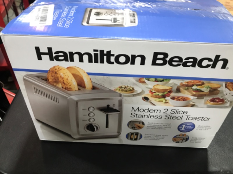Photo 1 of Hamilton Beach 2 Slice Toaster with Extra-Wide Slots, Bagel Setting, Toast Boost, Slide-Out Crumb Tray, Auto-Shutoff & Cancel Button, Defrost Function, Stainless Steel (22794)