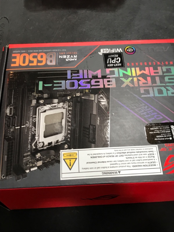 Photo 2 of ASUS ROG Strix B650E-I Gaming WiFi AMD B650 AM5 Ryzen™ Desktop 9000 8000 & 7000 Mini-ITX mITX Motherboard, 10+2 Power Stages, DDR5, 2X M.2 Slot, PCIe® 5.0, 2.5G LAN, WiFi 6E, USB 3.2 Gen 2x2 Type-C