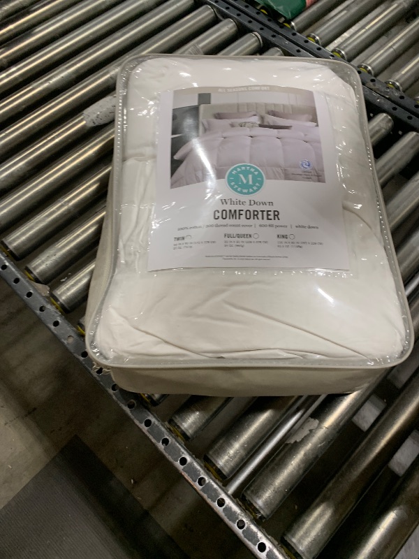 Photo 1 of MARTHA STEWART 650 Fill Power Fluffy White Down Comforter - Light Warmth Down Duvet Insert 300 Thread Count 100% Sateen Cotton Bedding Comforter with Corner Loops QUEEN  Size Made in USA -