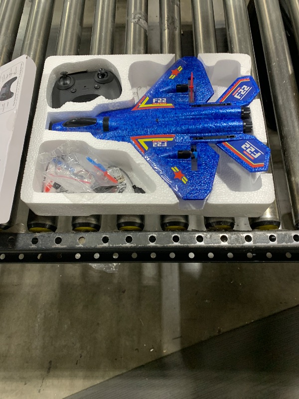 Photo 1 of ANTSIR Remote Control Plane F-22 Raptor, 2.4Ghz Smart Gyroscope RC Airplane with Light Strip, Jet Fighter Toy Gift for Kids Beginner (Blue)