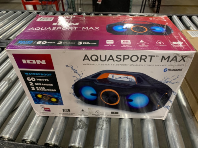 Photo 2 of ION AquaSport Max Waterproof 60W Portable Bluetooth Party Speaker with Lights, Battery, Built-in Microphone, Radio and AUX Input