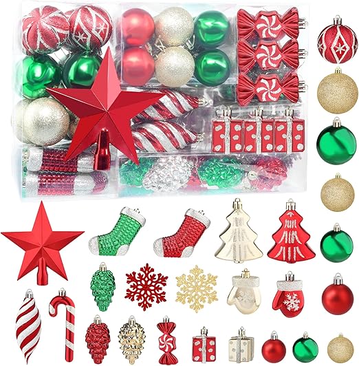 Photo 1 of Annecy 79 PCS Christmas Tree Ornament Set, Assorted Shatterproof Christmas Balls Decorations, Christmas Ornaments Set for Xmas Tree (Red & Green & Gold)