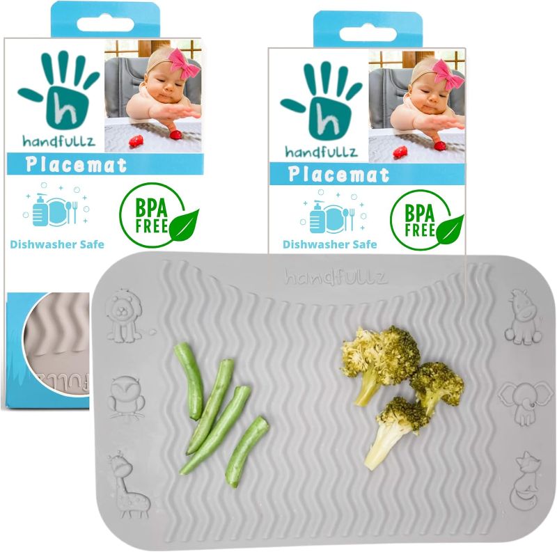 Photo 1 of Handfullz Silicone Placemats Baby Food Table/High Chair Mat for Baby Feeding - Raised Wave Design for Easy Food Pickup and Motor Skills - Dishwasher Safe and BPA-Free