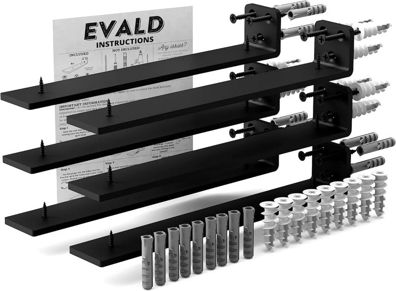 Photo 1 of EVALD Floating Shelf Brackets | Hidden Black Carbon Steel Brackets for 10-inch Board (9 1/4" True Size) Kitchen, Nursery | Minimalist Design for Fireplace Mantel, Bookshelves, Bar Wall Shelves 6 Pack