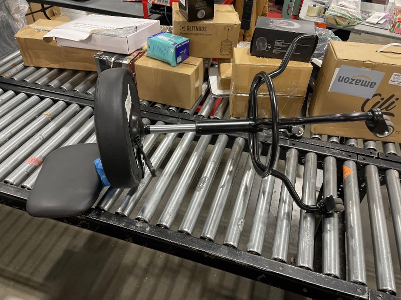 Photo 1 of CoVibrant Lockable Cushioned Shop Stool with Ergonomic Backrest Wheels Adjustable Heavy Duty Swivel Stool for Garage Workbench (Black, 26''-31'')