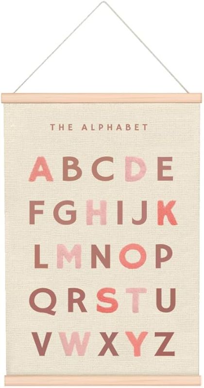 Photo 1 of 16×24 Inch Nursery Decor for Alphabet Poster Framed with Wood Hanger - Kids Playroom Wall Decor - Boho Nursery Decor for Girl Nursery, Bedroom, Playroom, Classroom
