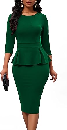 Photo 1 of AirZeal Women's Peplum Bodycon Dresses 3/4 Sleeve Work Office Business Party Pencil Sheath Dress SIZE 2XL