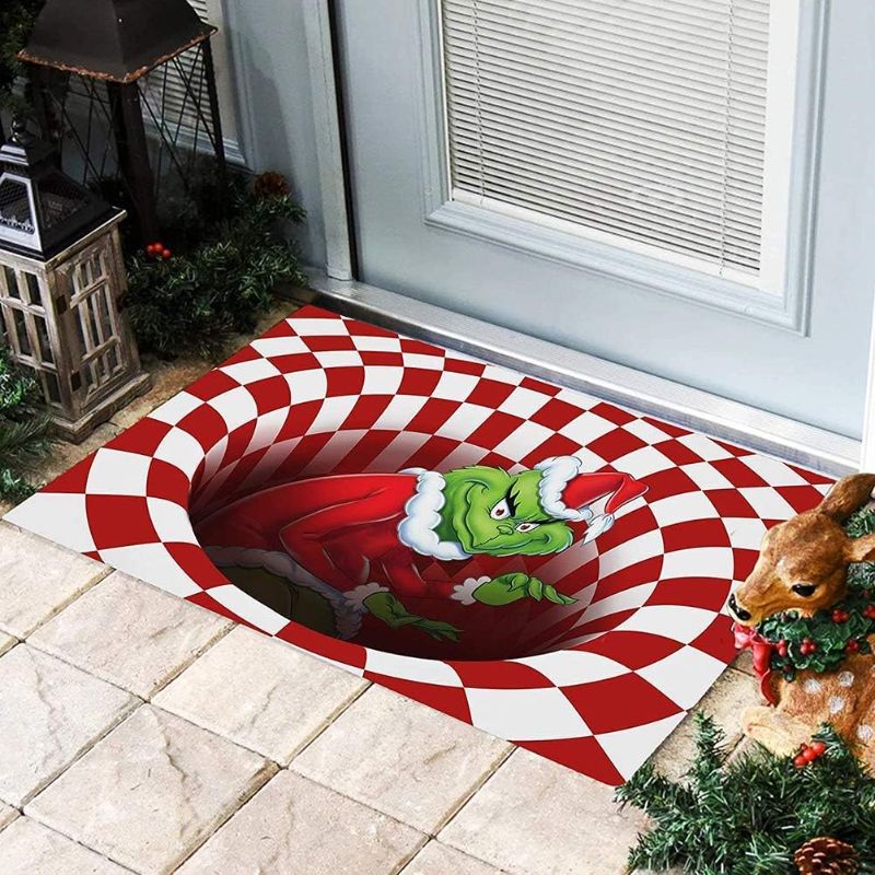 Photo 1 of ?3D Illusion Christmas Doormat, Non-Slip, Indoor/Outdoor, for Christmas Decoration Indoor and Outdoor Rug Front Door Floor mat Carpet (red, 19.6-31.5IN) 