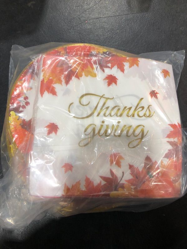 Photo 1 of 175 PCS Thanksgiving Plates Set, Serve 25 Guests Disposable Thanksgiving Plates Set, 7'' and 9'' Thanksgiving Paper Plates, 9 OZ Cups Napkins Cutlery, Thanksgiving Dinnerware Set Table Party Supplies