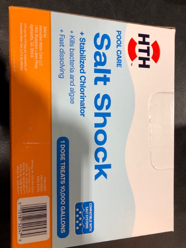 Photo 2 of HTH 52047 Swimming Pool Care Salt Shock, Stabilized Chlorinator, 1 dose Treats 10000 gallons, 5x12oz Packets