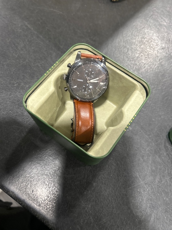 Photo 2 of Fossil Men's Townsman Quartz Stainless Steel and Leather Chronograph Watch, Color: Smoke, Amber (Model: FS5522)