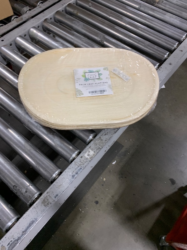 Photo 1 of Chic Leaf 100% Compostable Disposable Palm Leaf Trays Like Bamboo Serving Trays 17" x 12" inches Large 10 Pack - Eco Friendly Platters - Heavy Duty Disposable Charcuterie Board for Weddings