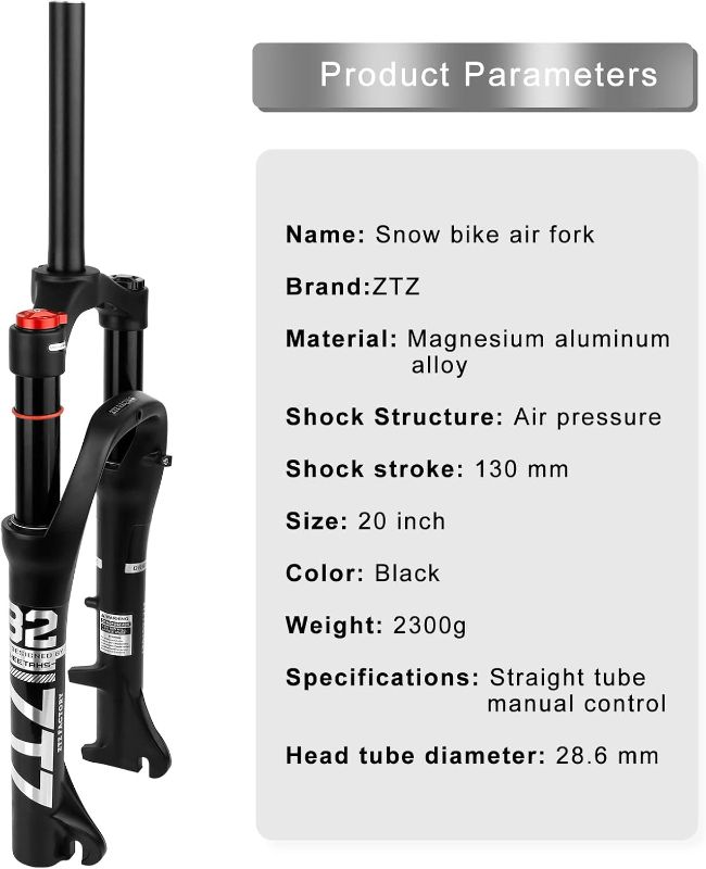 Photo 1 of B Bolany 20 * 4.0 inch Fat Tire Bike Air Suspension Fork - 120mm Travel, 135mm Spacing Hub, 9mm QR, Crown Lockout,Ultralight Mountain Bike Front Fork, Ideal for Snow Beach XC Mountain Bikes
