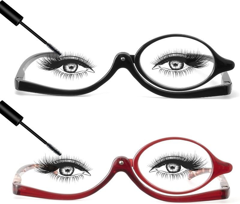 Photo 1 of EVANLCAP 2 Pairs Makeup Reading Glasses for Women, Magnifying Flip Down Cosmetic Readers, Make Up Glasses with Spring Hinge (Black & Blue, 3.50x)