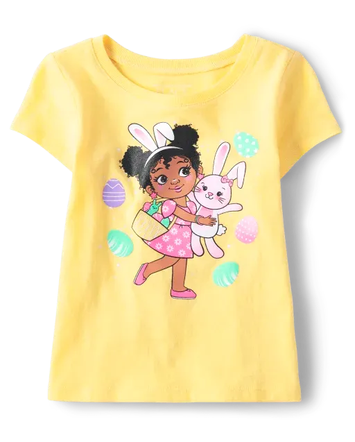 Photo 1 of The Children's Place Baby Girls and Toddler Short Sleeve Graphic T-Shirt, Yellow Easter Girl, 5T US