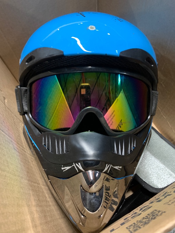 Photo 1 of (helmet only)SPARK Dirt Bike Helmets Kids Motorcycle Helmet Youth ATV Motocross Full Face Men Women (Gloves Goggles Mask) DOT Approved 4Pcs Set (Blue, Medium)