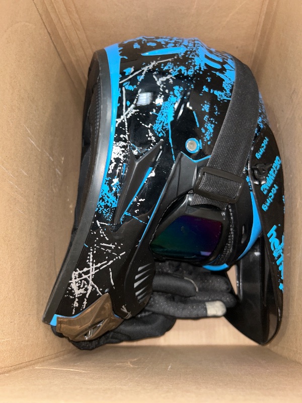 Photo 1 of (helmet only)SPARK Dirt Bike Helmets Kids Motorcycle Helmet Youth ATV Motocross Full Face Men Women (Gloves Goggles Mask) DOT Approved 4Pcs Set (Blue, Medium)