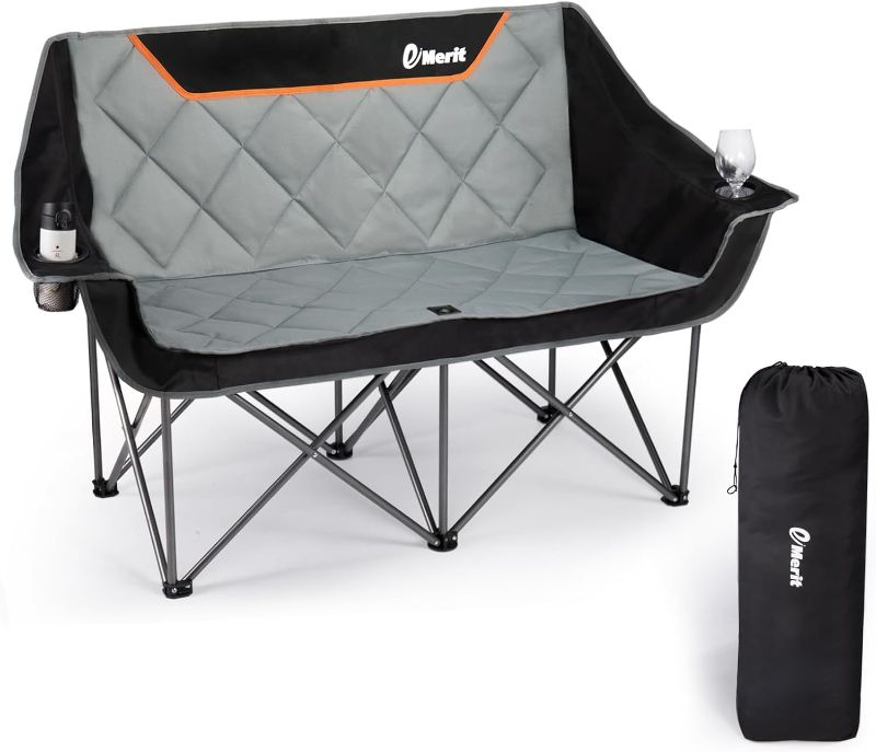 Photo 1 of 
EMERIT Oversized Double Duo Camping Chair Folding Camping Loveseat 2 Person Camping Couch Heavy Duty Lawn Chairs for Outside with Padded Seats &...