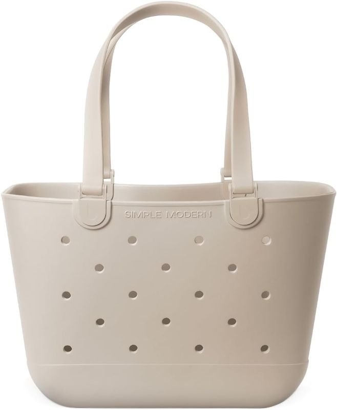 Photo 1 of 
Simple Modern Large Beach Bag | Waterproof Getaway Rubber Tote with Zipper Pocket for Travel, Pool, Boat, Groceries, Sports | Almond Birch
