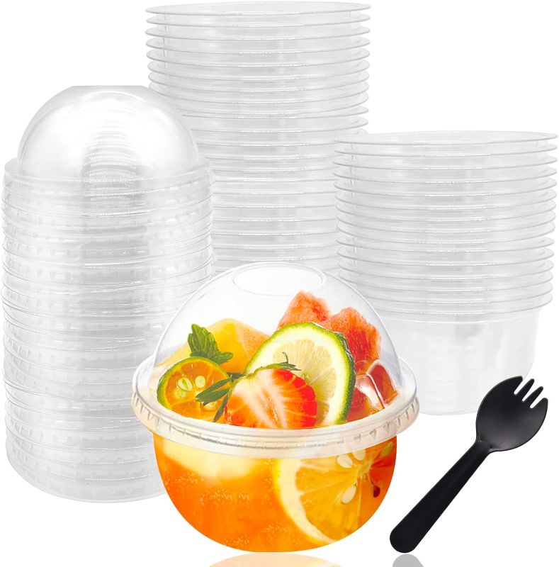 Photo 1 of 50 Pack Clear Plastic Cups with Dome Lids,8oz Parfait Cups with No Holes,Disposable Crystal PET Dessert Cup for Fruit,Ice Cream,Cupcake,Cold Drinks
