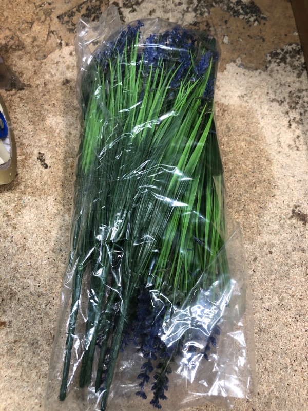 Photo 1 of 12 Bundles Artificial Plants Outdoor Fake Monkey Grass with Flowers for Pot UV Resistant Plant Decor for Window Garden Patio Hanging Planter Pathway Front Porch (Grass with Flowers)