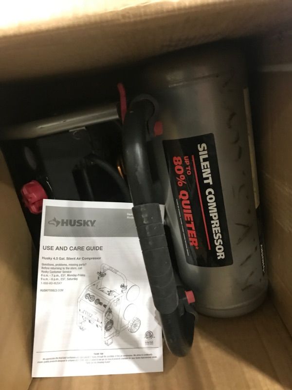 Photo 1 of Husky 4.5 Gal. 175 PSI Portable Electric Oil-Free Quiet Twin Stack Jobsite Air Compressor w/Rubber Wheels and 2-Quick Couplers 3320445