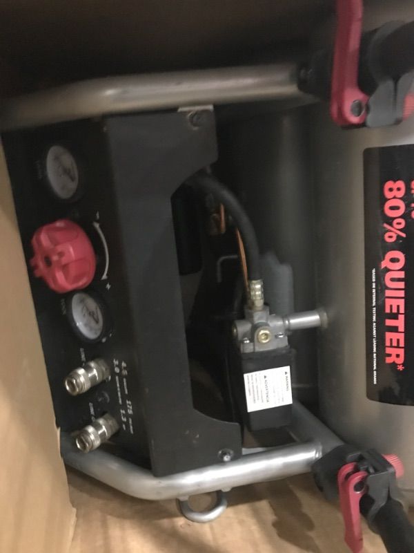 Photo 1 of Husky 4.5 Gal. 175 PSI Portable Electric Oil-Free Quiet Twin Stack Jobsite Air Compressor w/Rubber Wheels and 2-Quick Couplers 3320445