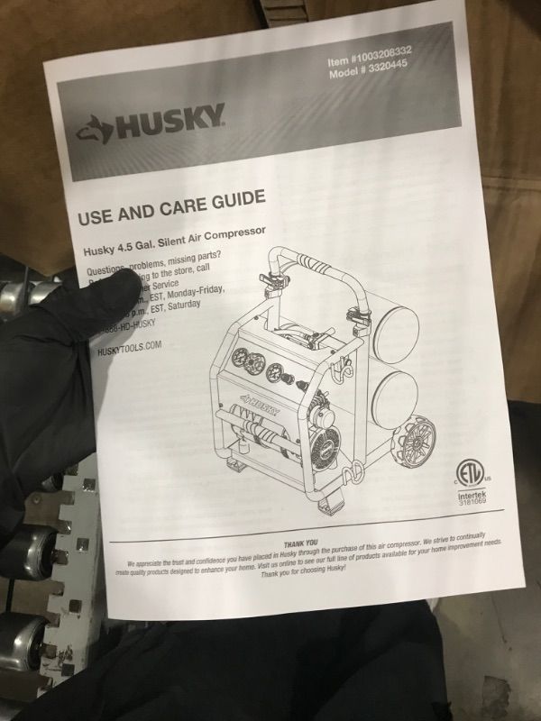 Photo 1 of Husky 4.5 Gal. 175 PSI Portable Electric Oil-Free Quiet Twin Stack Jobsite Air Compressor w/Rubber Wheels and 2-Quick Couplers 3320445
