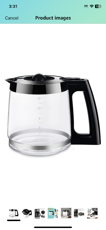 Photo 1 of 12-Cup Replacement Coffee Carafe Pot only Compatible with Hamilton Coffee Maker, Machine, Brewer Models 49980A, 49980Z, 49983, 49618, 46300, 46310, 49976, 49966, 49350 | Black