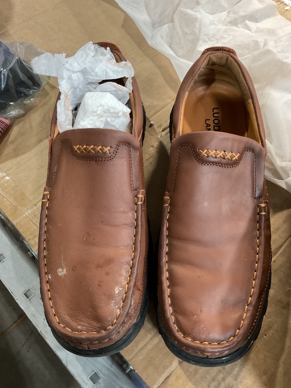 Photo 1 of (See all images) LUODENGLANG Mens Slip On Casual Loafers Classic Outdoor Leather Walking Hiking Dress Shoes Comfortable for Work Office Shoes Brown 45 M 10.5