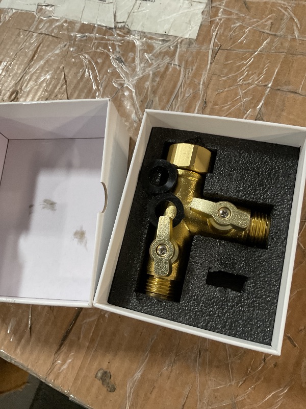 Photo 1 of SANTONG High Flow Solid Metal 2 Way ? Type Garden Hose Splitter with Shut-Off Valves, 360 Degree Rotation 3/4" Spigot Faucet Connectors with 2 Extra Silicone Washers