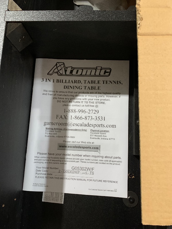 Photo 1 of *****PARTS ONLY *****SEE NOTES ***TRUCK/TRAILER PICKUP ONLY***Atomic Hampton 3-in-1 Combo Table - Billiards, Ping Pong, and Dining Table All-In-One - Instant Transformation - Premium Black Felt - XL Bench Storage for All Accessories - Modern Design