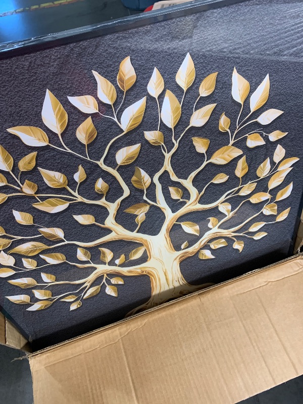Photo 1 of (see all images) Framed Large Tree Wall Art for Living Room, Set of 3 Piece Black and White Gold Canvas Artwork for Walls, Modern Gold Tree Paintings