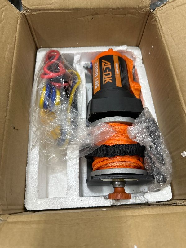 View 2 of AC-DK 12V 2000-lb. ATV/UTV Electric Winch, Off-Road Synthetic Rope Winch for Trailer Boat RV Towing Winches, ATV/UTV Winch with Big Yellow Wired Remote and Winch Mounting Plate