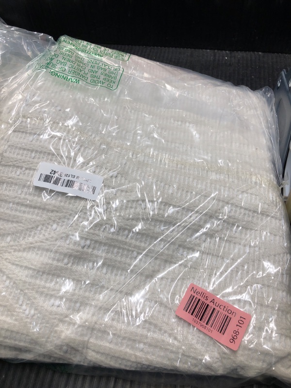 Photo 1 of (Only one panel) Drapexpert Cream and White 100% Blackout Geometric Jacquard Curtains - Thermal Insulated Noise Reducing Drapes for Bedroom and Living Room, 52" x 108"