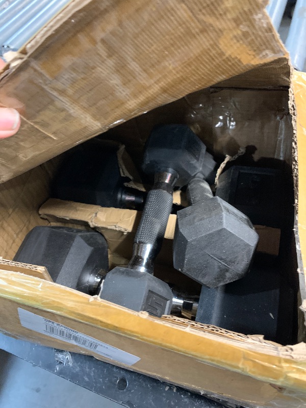 Photo 1 of (NO RACK & ONLY 2 - 20LB. AND 2- 5LB. BUMBELLS) 
CAP Barbell 150lb Comfort Grip Rubber Hex Dumbbell Set with Vertical Blue Rack